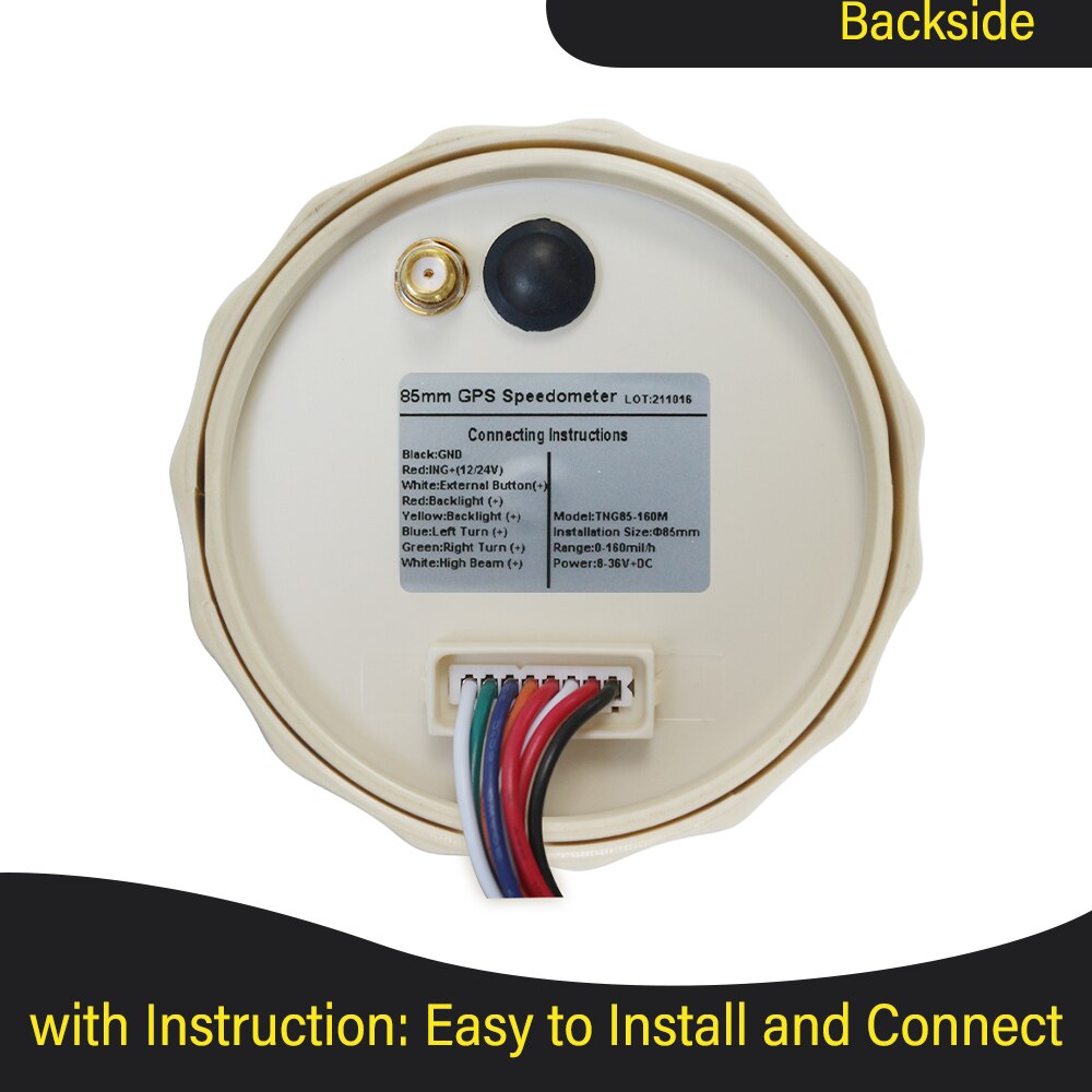 0-160MPH GPS Speedometer with Red/Yellow Backlight for Car Motorcycle Boat Total Mileage 0-999999miles Adjustable 85mm 9-32V