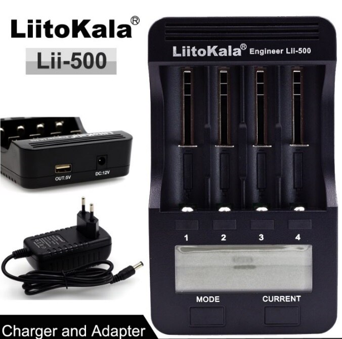 LiitoKala Lii-500 Multifunctionele Lader 18650,18650 Lader 26650 Lader, Capaciteit test, USB 5 V uitgang, Grote lcd-scherm.: Charger and Adapter / EU