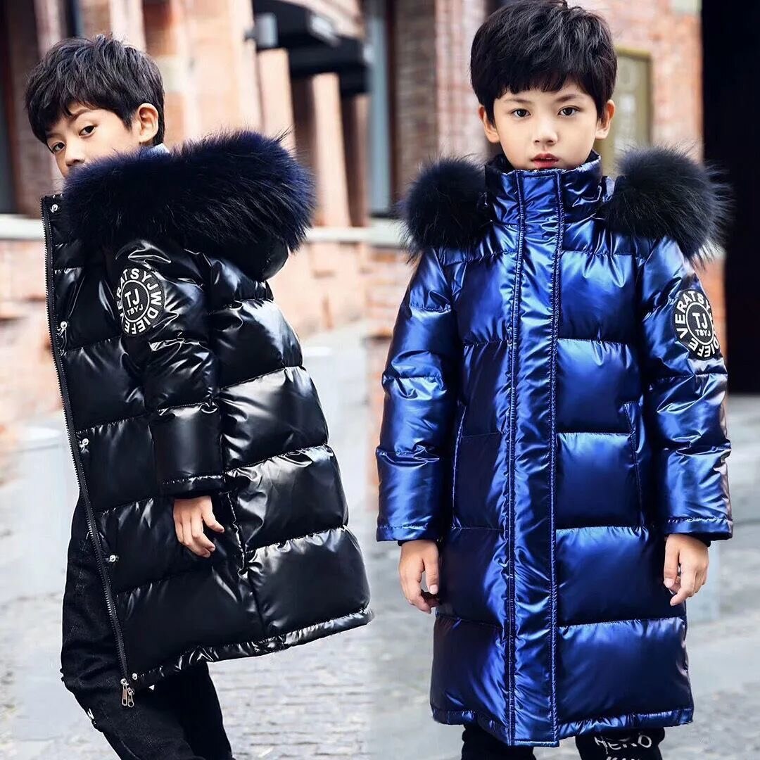 Russian Winter Coats Brand Hooded Big Fur Collar Winter Jackets Parkas For Teenagers Boys Thick Long Coat Kids Clothes