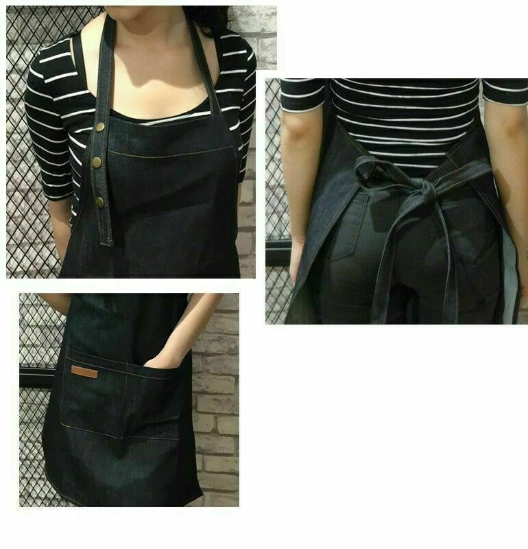 Delantal Unisex de lona vaquera con bolsillos, artesanías de carnicero, cocineros, cocina, barbacoa, liso, , 1 ud.