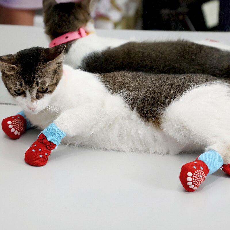 Chaussures antidérapantes en tricot pour chien, 4 pièces, jolies chaussettes pour petit chien, chat, Chihuahua, bottes pour l&#39;hiver, protection des pattes