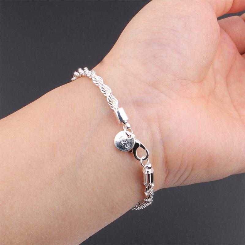 Bracelet torsadé pour femmes et hommes, chaîne en corde de 4mm, plaqué argent, bijoux pour de mariage