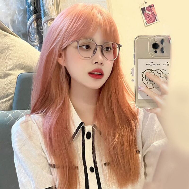 Synthetische 60 cm koreanische schwarze lange glatte Haarperücke synthetische natürliche lange glatte Haare mit Pony Perücke: #5
