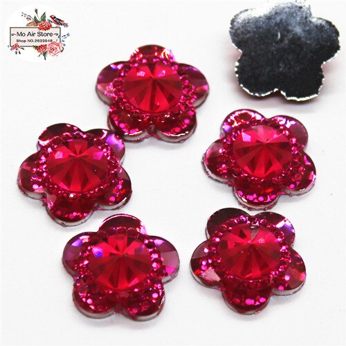 50Pcs Shiny Mix Kleur Bloem Acryl Rhinestone Flat Back Cabochon Art Supply Decoratie Charm Craft Diy 15Mm Geen gat: Hot pink 50pcs