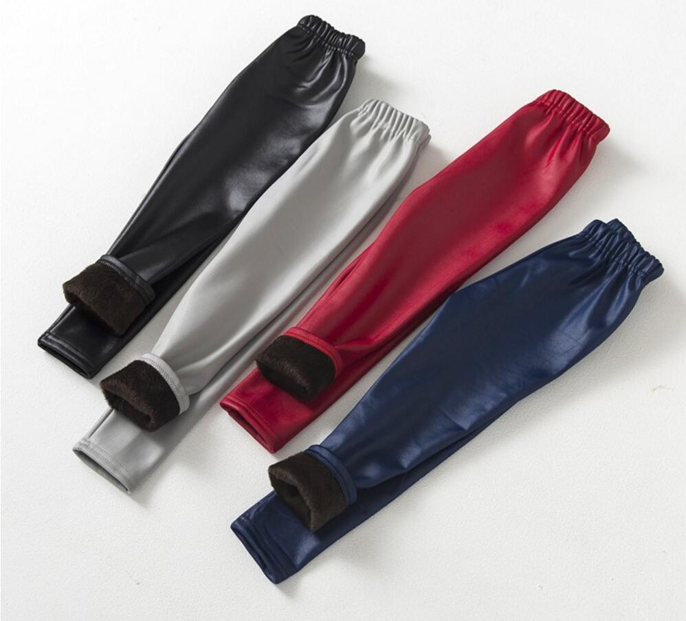 Imitert skinn vinter jenter leggings barn tykk fløyel legging baby barn bukser solid slank pjokk jente klær