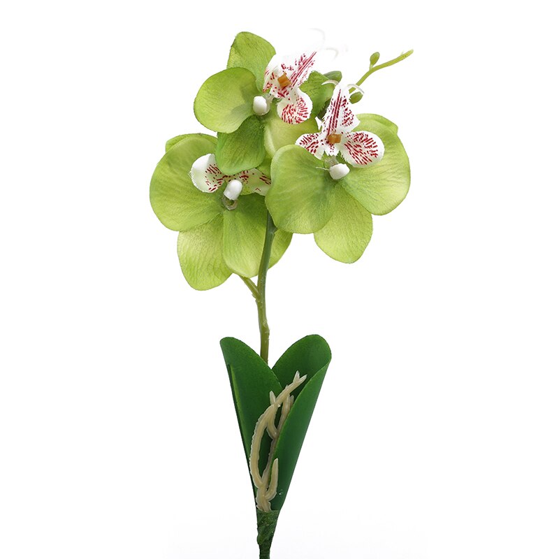 Three Flowers Butterfly Orchid Artificial Flower Pot Plant Plastic Flower Branch Phalaenopsis Family Table Office Decoration: green