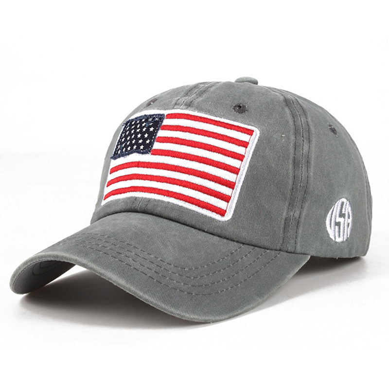 USA Flag Embroidery Baseball Cap Washed Distressed Sports Hat Adjustable Sunscreen Dad Hats For Women Men: GRAY