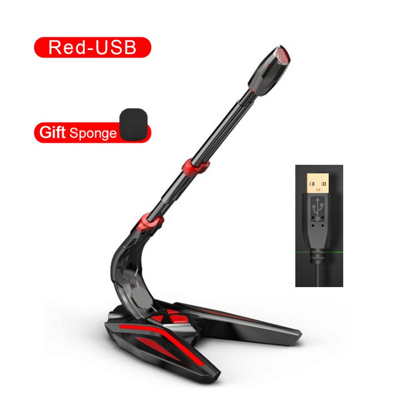PopuPine Gaming Microphone USB 3.5mm for Computer microphone desktop PC microphone Volume Adjust Switch Recording Chatting Mic: Red-USB