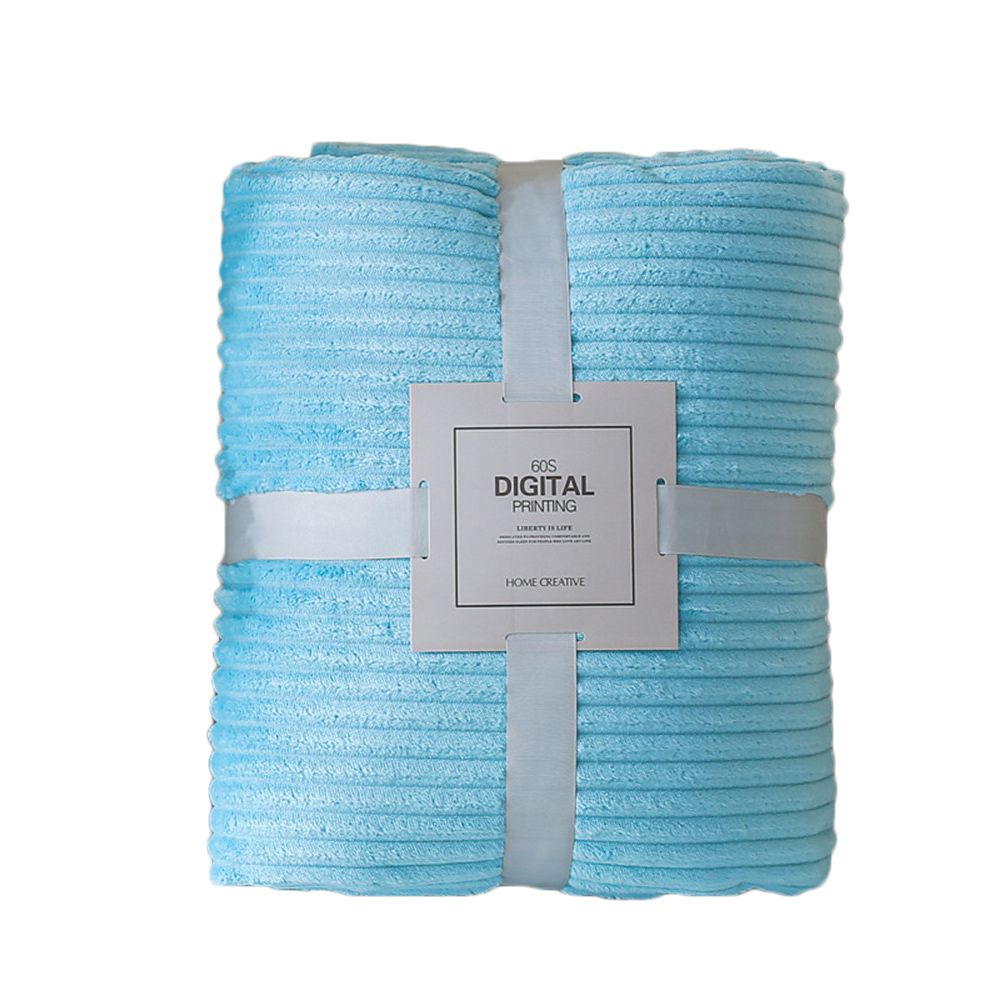 10070cm Camping Warm Cozy Lightweight Fuffy Throw Flannel Solid Color Blanket: Azure