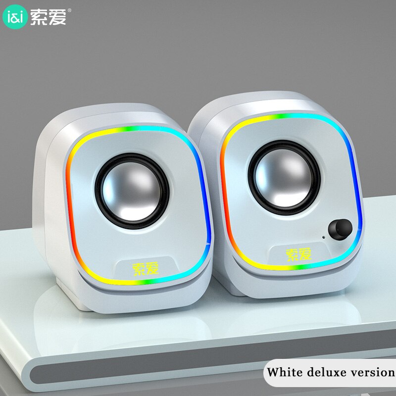 Haut-parleur USB pour ordinateur portable, PC, téléphones, caisson de basses, sans fil, lecteur de musique, Audio, basses profondes, Bluetooth: White deluxe