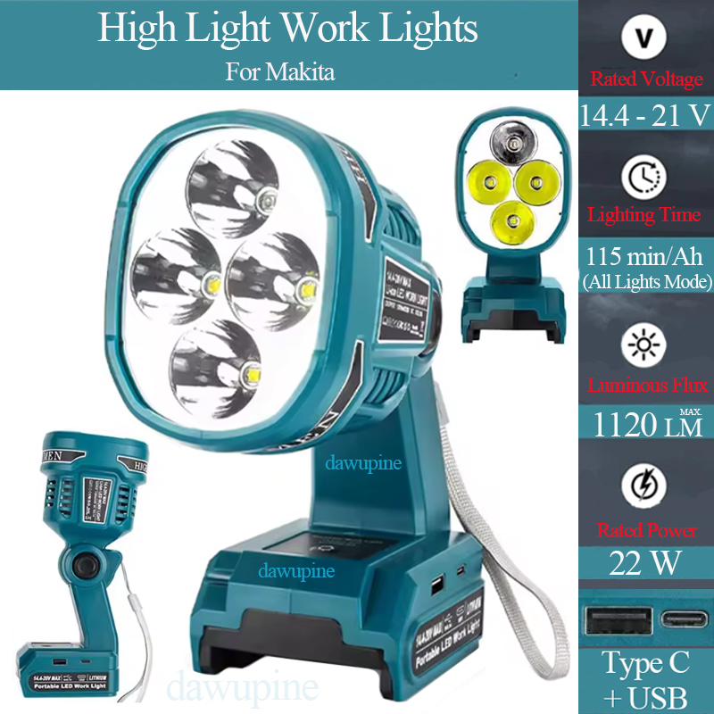 Bærbar udendørs foldbar lommelygte led-belysning nødlampe natarbejde spotlight lommelygte til makita 18v li-ion-batteri  bl1830