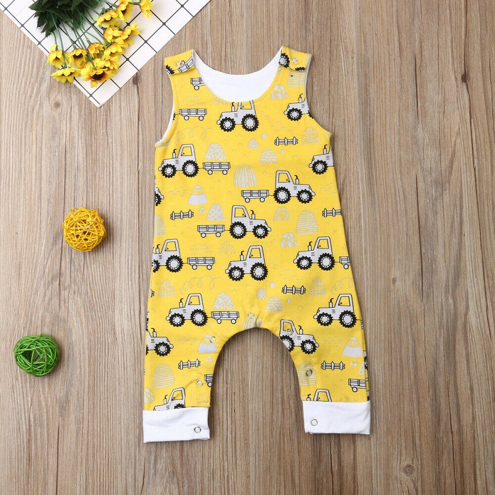 pudcoco Infant Baby Boys One Piece Romper Baby Girls Car Print Sleeveless Jumpsuits Causal Set Years Clothes 0-24M: Yellow / 6M