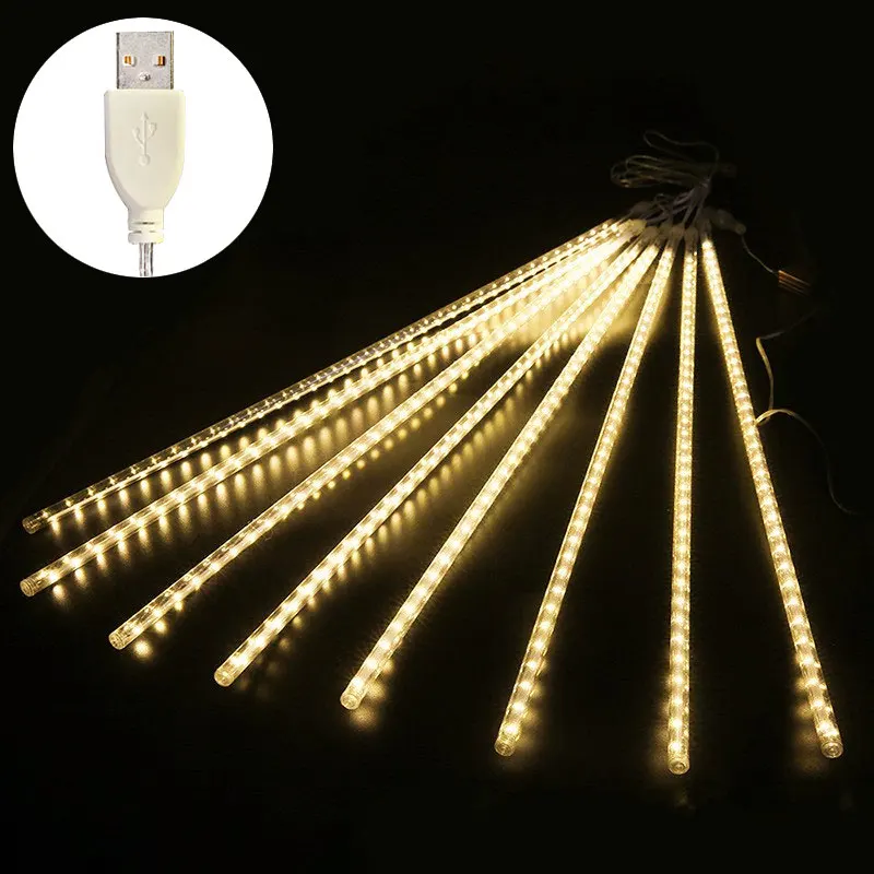 Christmas Lights Outdoor Meteor Shower Lights 8 Tubes Snow Falling Rain Cascading Icicle Lights for Tree Garden Decorations: Blue / 6-10W