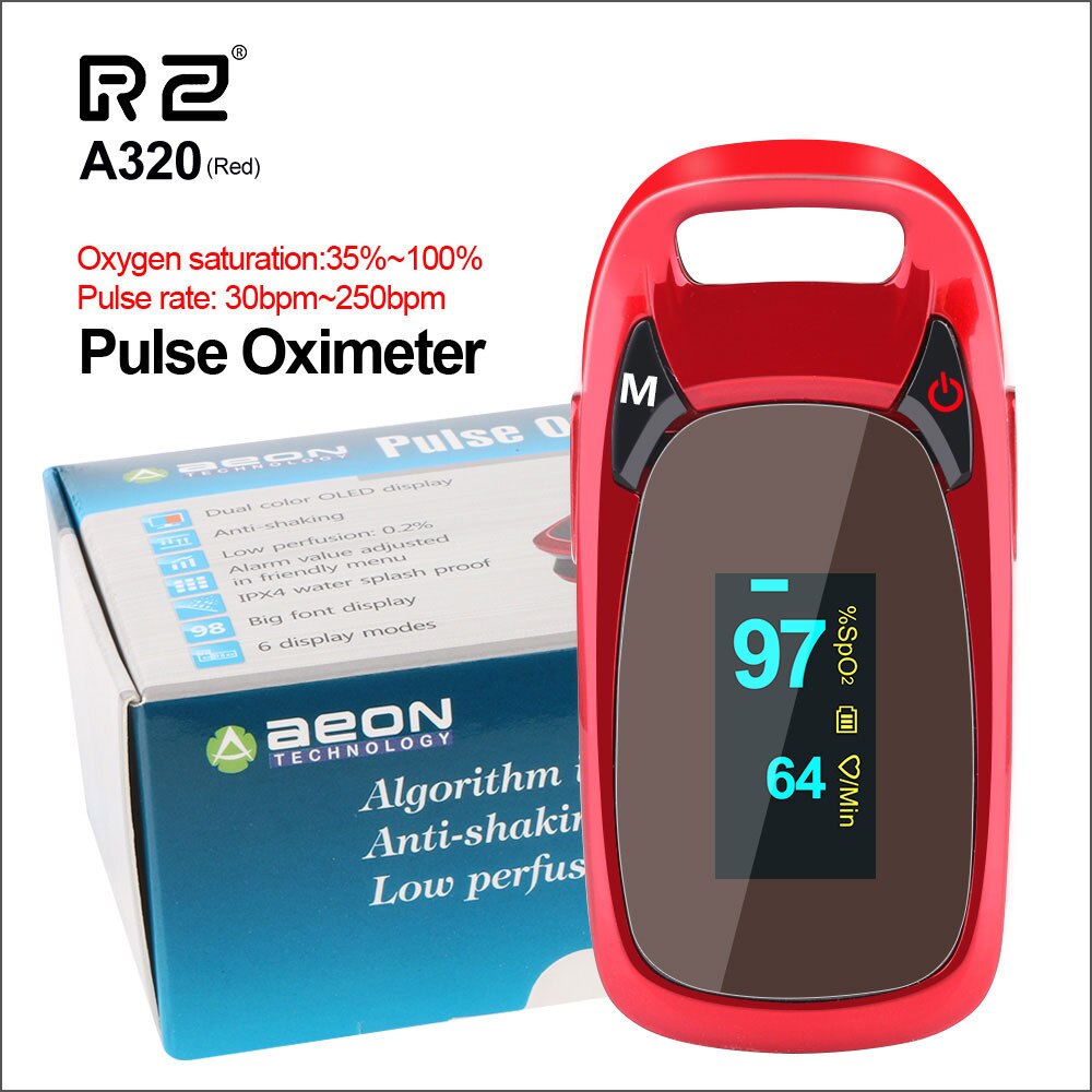 RZ Portable Finger Oximeter fingertip Pulsioximetro Heart Rate Saturometro Household Health Monitors Pulse Oximeter Oximetro: A320-red