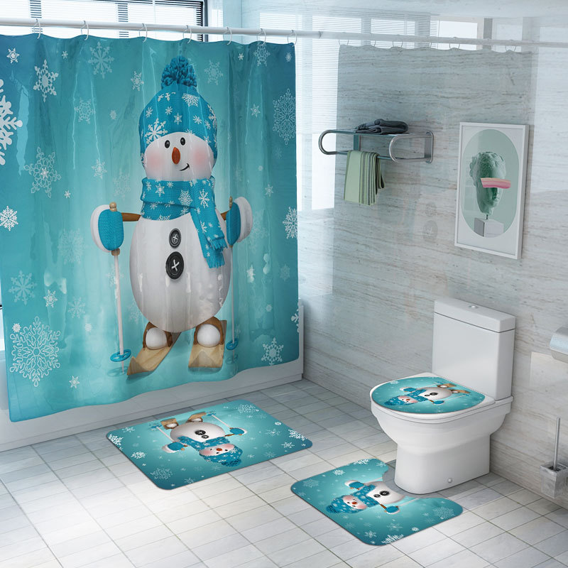 Zeegle Kerst Badmat En Douchegordijn Set Antislip Douche Floor Mat Absorberende Wc Tapijt Voet Mat Wasbare badmat Set