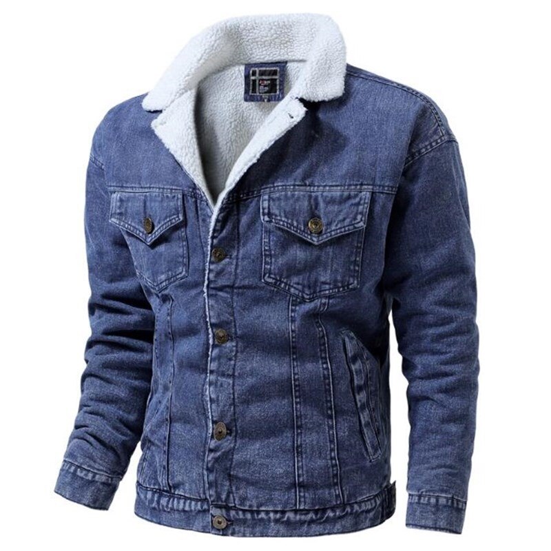 Men Denim Jacket Winter Warm Fleece Coats Thick Streetwear Jean Jackets Casual Loose Outerwear Chaqueta Hombre M-XXL: Dark Blue / L