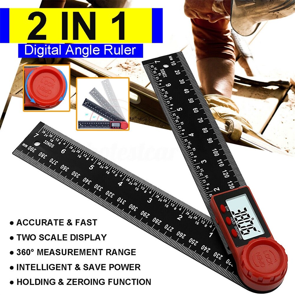 2 in 1 Digital Angle Ruler Automatic Multifunctional Protractor Angle Finder Rotary Easy Operation LCD