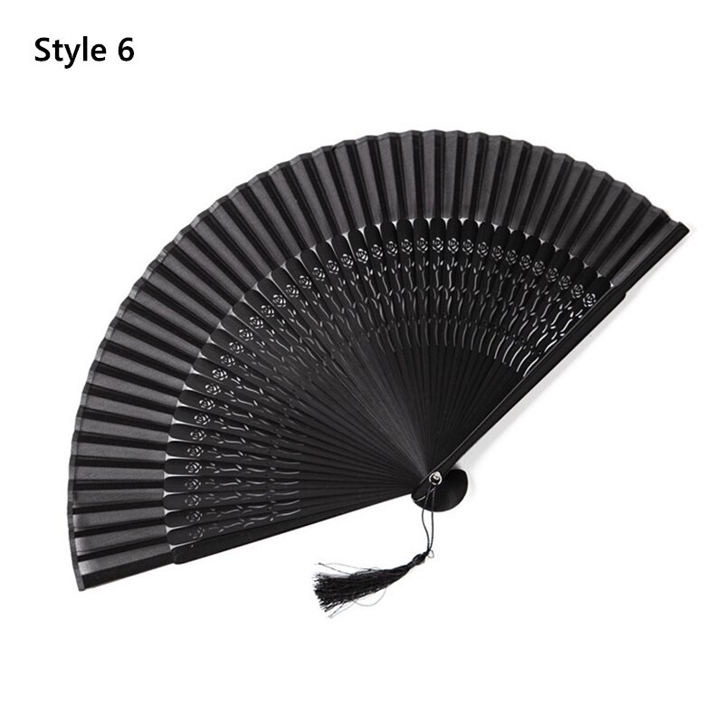 Kinesisk stil sort fan folde ventilator kvindelig klassisk dans fan håndværk fan folde ventilator: Stil 6