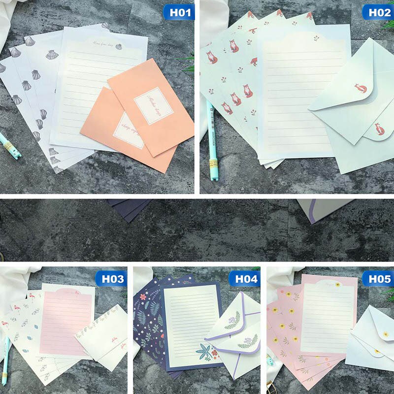 1 conjunto/6 pçs coreano criativo pequeno fresco flores carta envelopes de papel adorável romântico colorido cartas envelopes + papelaria