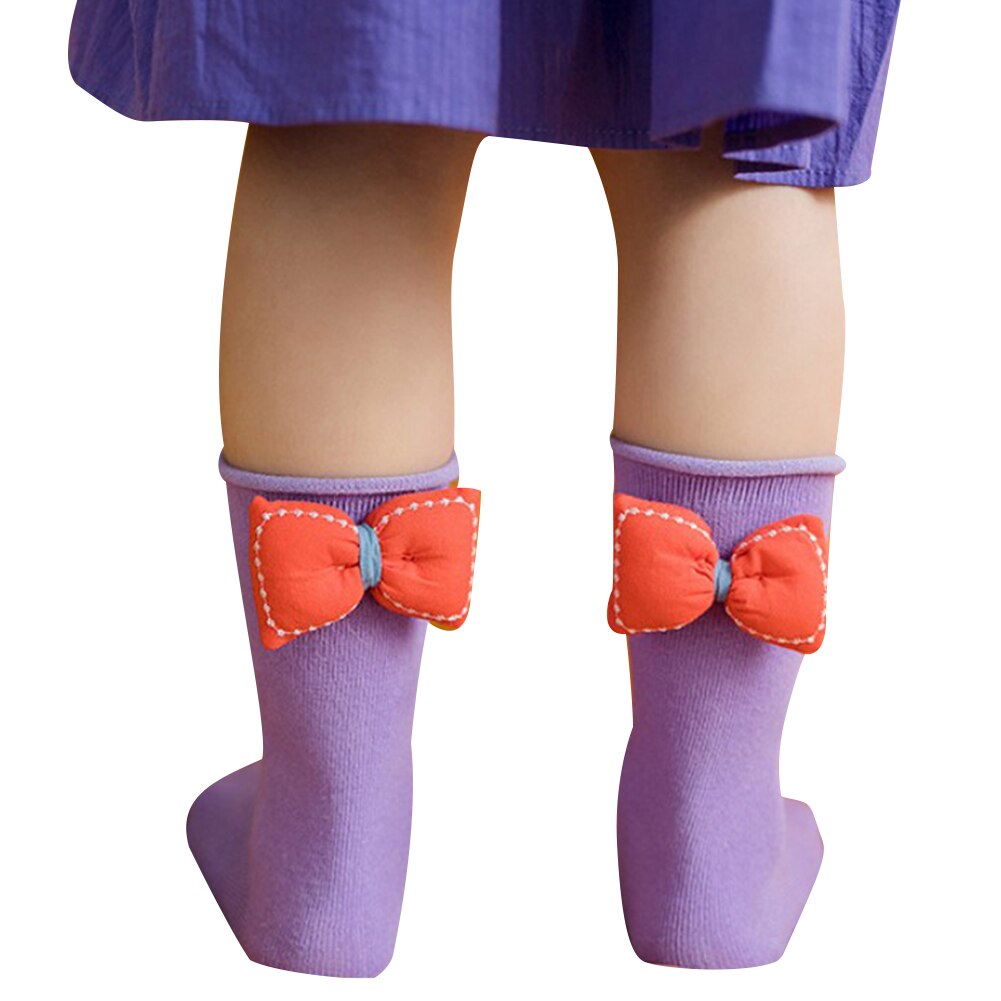Crianças 3d bowknot meias crianças meninas antiderrapante malha joelho alta meia bonito algodão meados do tubo meias perna sólida mais quente