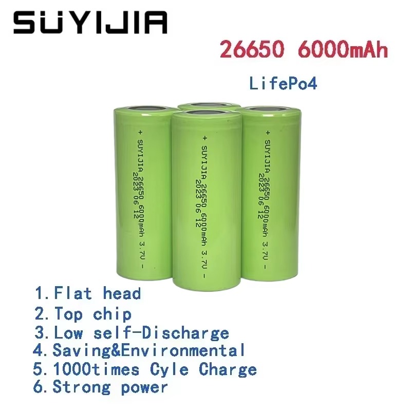 26650 Battery 3.7V 6000mah Lithium Li-ion Rechargeable Power Batteries for LED Flashligh Wireless Microphone Electric Toy