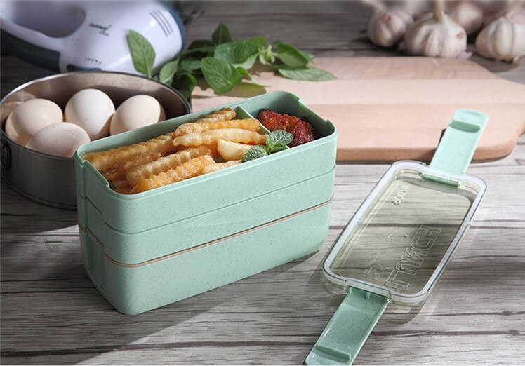 Plastic Lunch Box Portable 3 Layer Healthy Food Container Microwave Oven Lunch Bento Boxes Eco Friendly Lunchbox 900ml