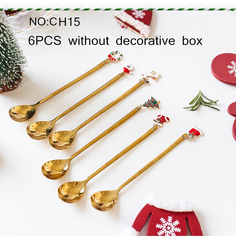 6Pcs Mengen Scoops Koffie Lepel Roestvrij Staal Mengen Roerder Suiker Dessert Ijs Kerst Servies Eetlepels