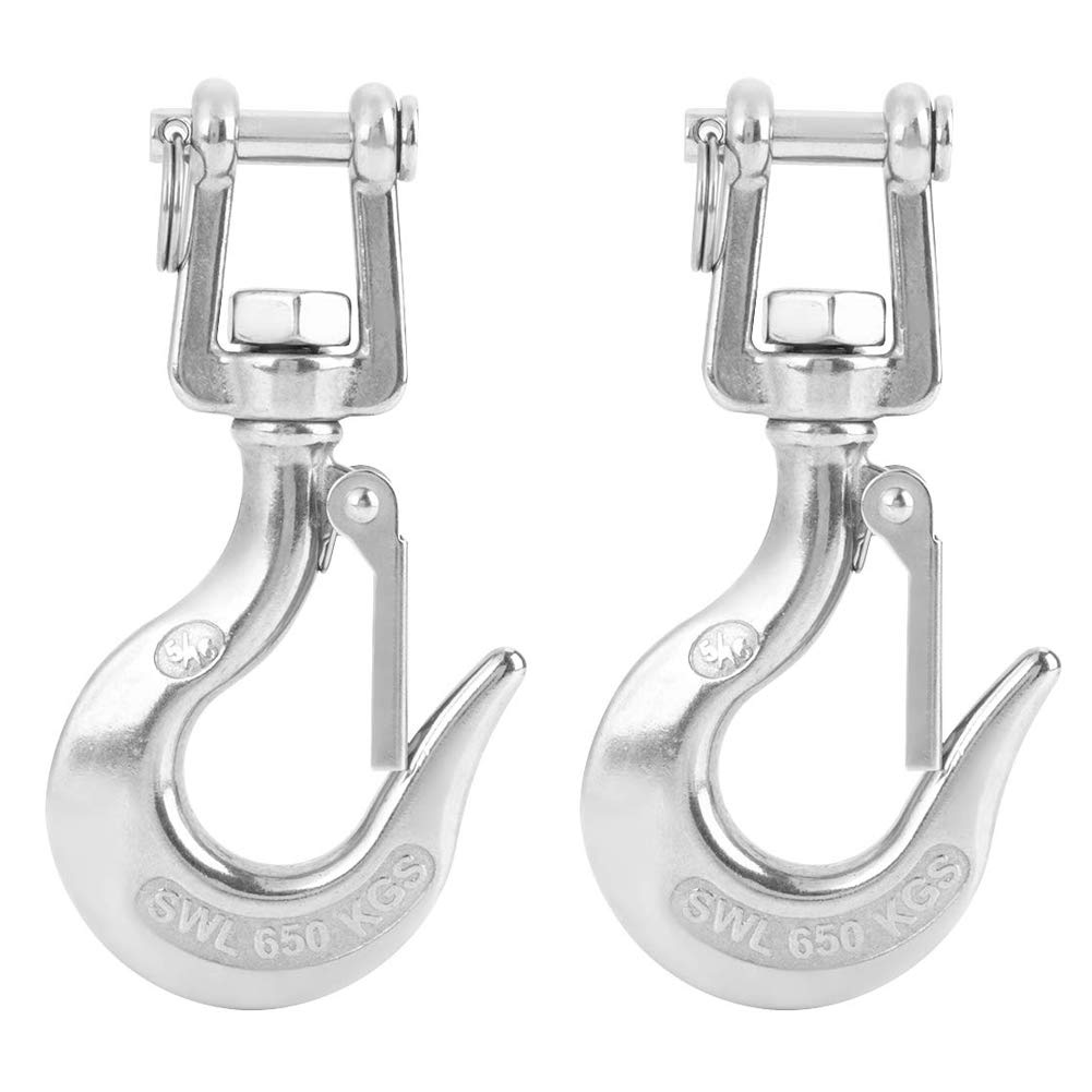 Slip Hook 2Pcs (1433lb/ 650kg) 304 Stainless Steel Clevis Hook Safety Hook with Safety Latch Swivel Lifting Hook Capacity