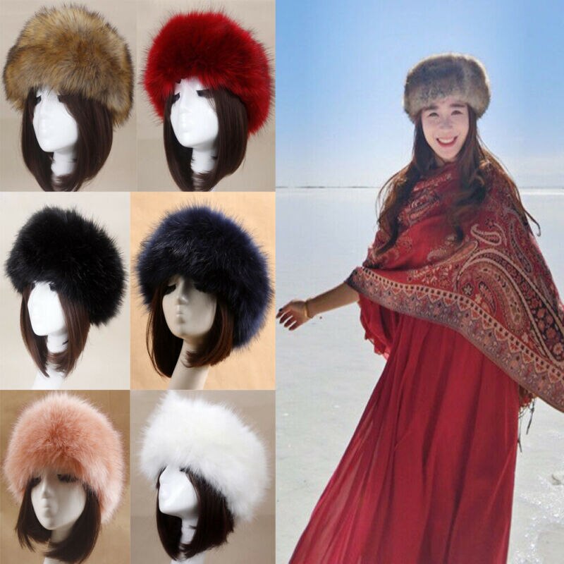 Winter Dikke Harige Haarband Fluffy Russische Faux Fur Vrouwen Meisje Bont Hoofdband Hoed Winter Outdoor Earwarmer Ski Hoeden
