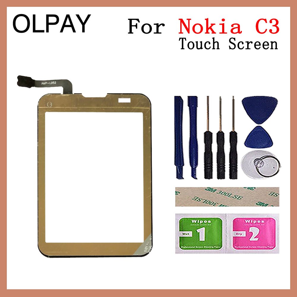 Alta qualidade de 3,0 "para Nokia C3-01 C3 01 Touch Screen Digitizer Sensor Ferramentas de painel de lente de vidro externo Adesivo grátis + toalhetes: Gold With Tools