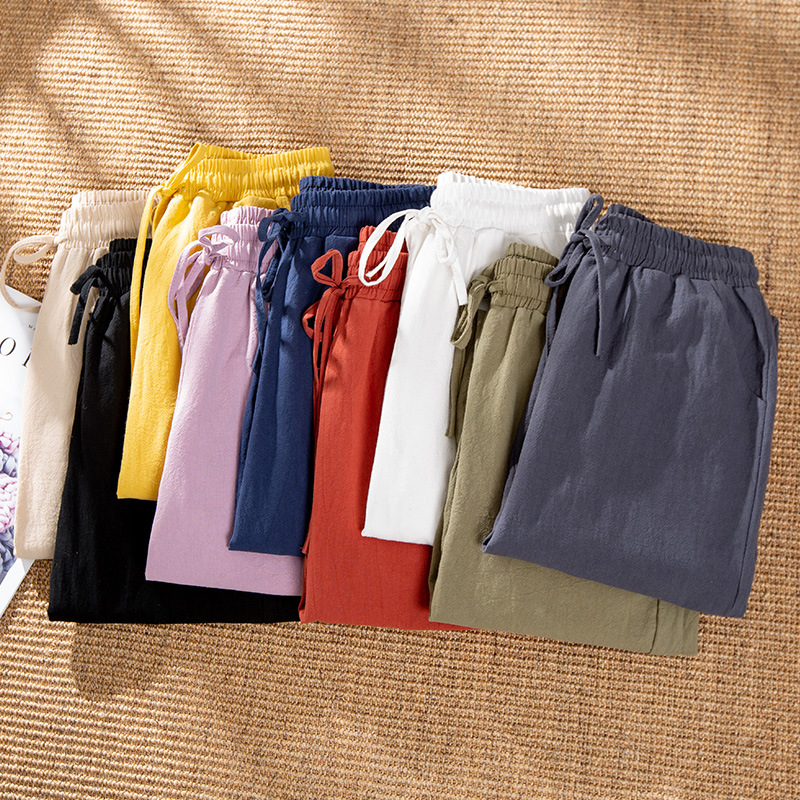 Pantalones bombachos de algodón para mujer, pantalón informal, holgado, liso, hasta el tobillo, coreano, con bolsillo elástico, para verano y otoño