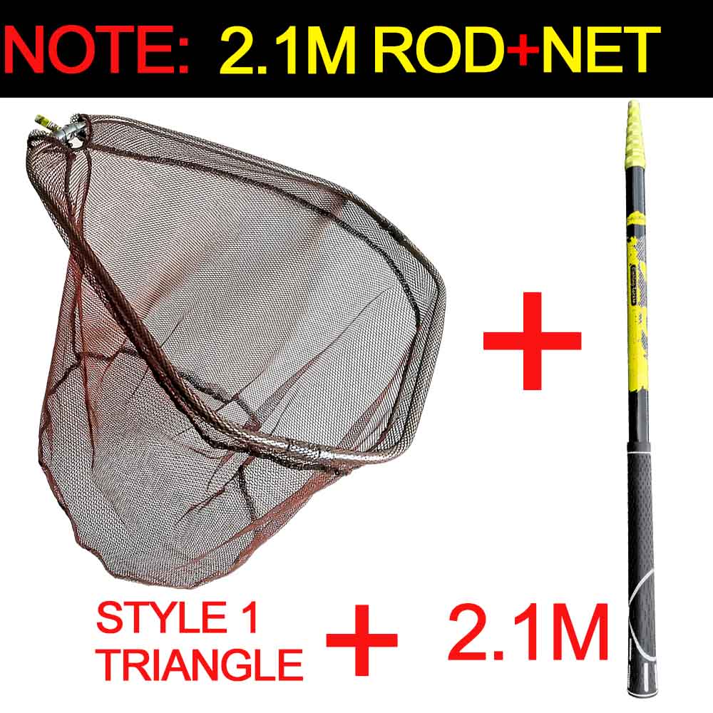 JOSBY 3m 4m 2.1m Fishing Net Fish Landing Net Foldable Collapsible Telescopic Pole Handle Durable Mesh: Light Grey