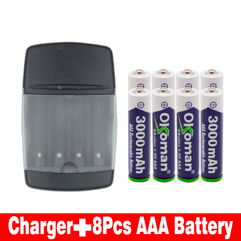 AAA Batterij 3000 mah 1.5 V Alkaline oplaadbare batterij voor Afstandsbediening Speelgoed licht Batterij en alkaline smart charger: Zwart