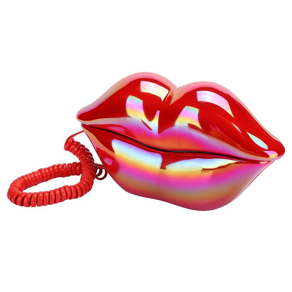 WX-3016 Mouth's Lips Shape Telephone Home Office Desktop Telephone Landline Colorful Pink/Electroplated Purple(optional): Creative Red