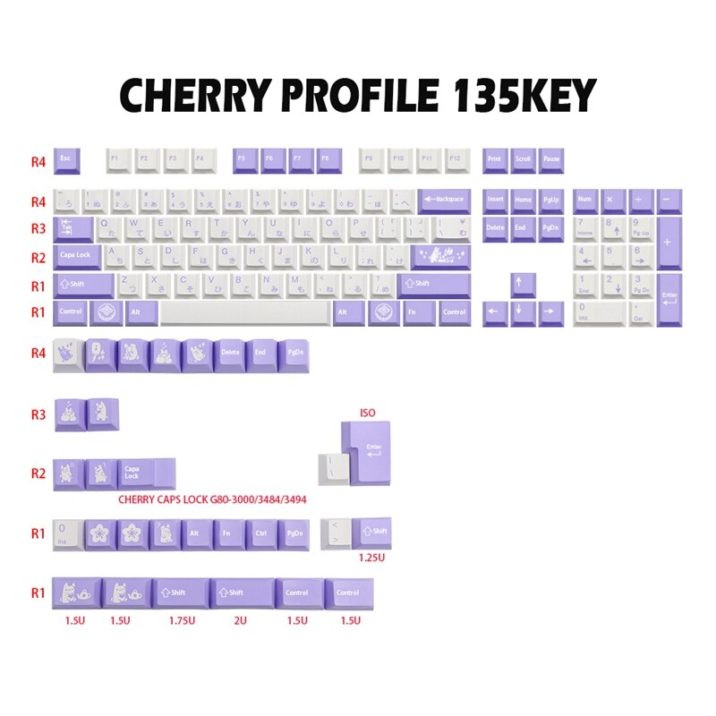 135 Key/Set Tuzi Theme PBT Dye Subbed Keycap for MX Switch FL980 Mechanical Keyboard Gmk Keycap Key Caps