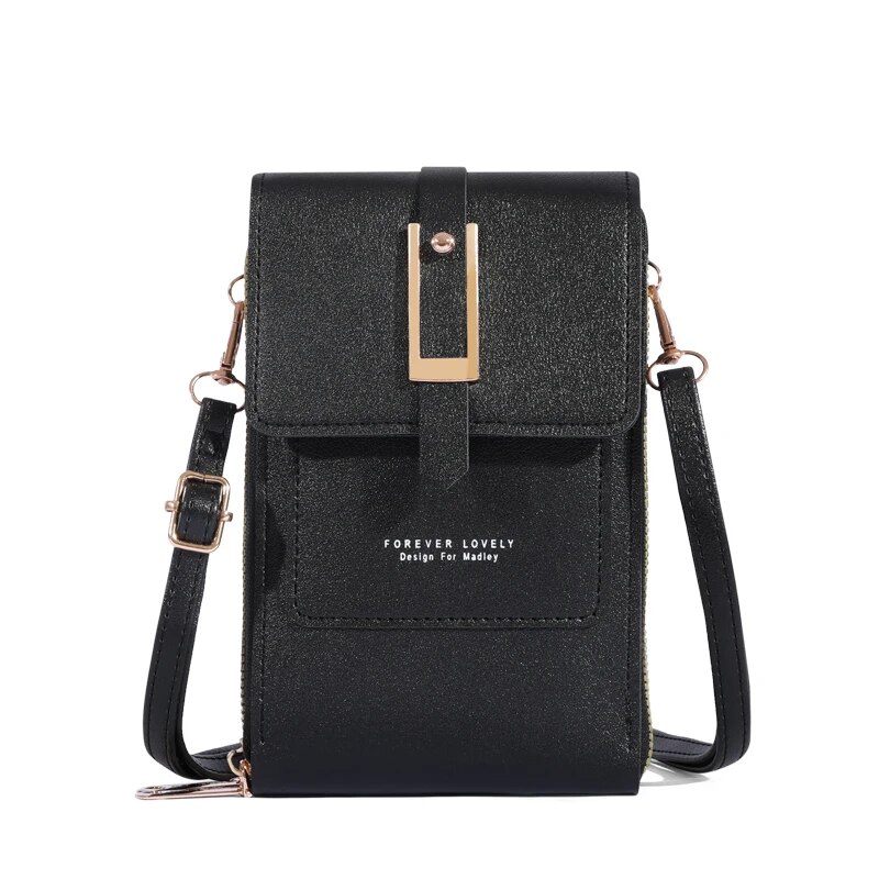 Touch Screen Mobile Phone Bag, Mini Flap Crossbody Bag, Faux Leather Purse, Vertical Wallet With Card Slots: black