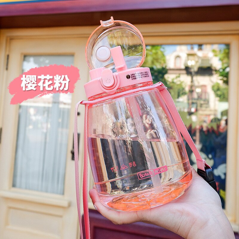 1300Ml Grote Pudding Drink Cup Tweeërlei Gebruik Student Draagbare Band Stro Water Cup Grote Capaciteit Plastic Eco friendy Leuke Waterbottle: Roze