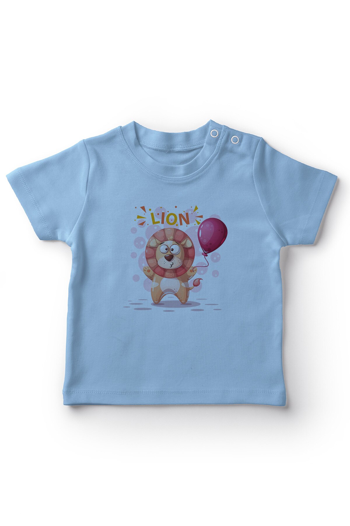 Camiseta azul de Angemiel para bebé con globos de pie y León para bebé