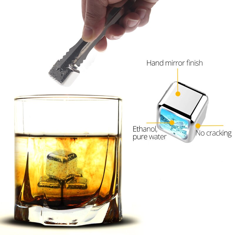 Cubitos de hielo de acero inoxidable, piedras de enfriamiento reutilizables para vino de whisky, mantenga su bebida fría más tiempo, paso de prueba SGS