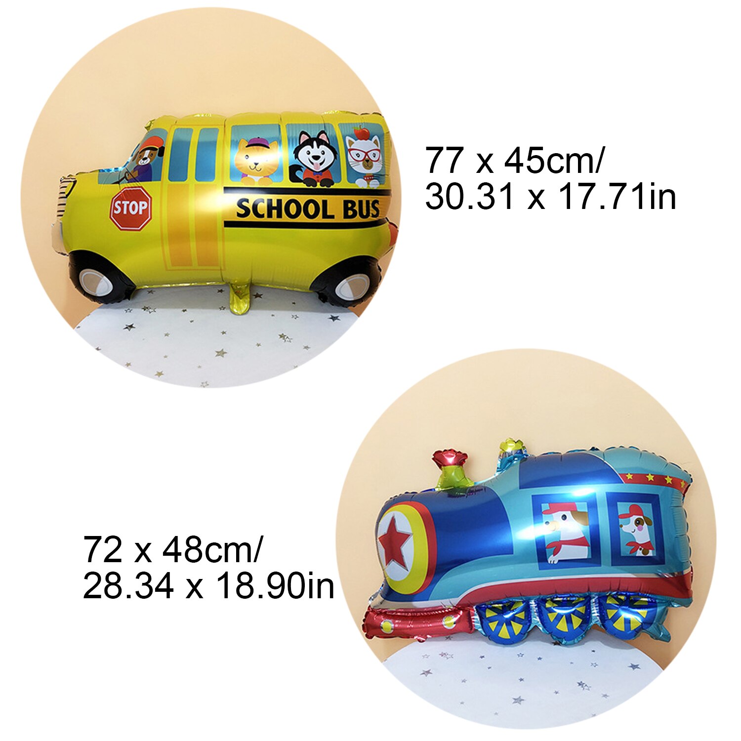 6PCS Cute Cartoon Tank Car Fire Truck School Bus Train Aluminum Foil Balloon for Kids Children Birthday Party Decor