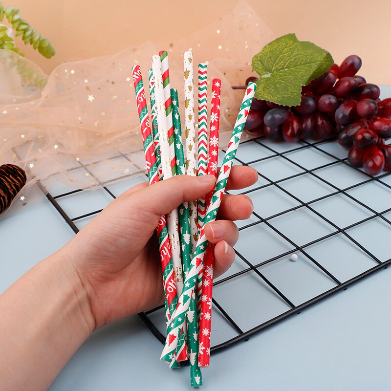 Christmas Paper Straws Snowflake Drinking Straw Merry Christmas Decorations For Home Xmas Year Party Supplies