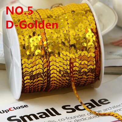 100 Yards 6mm Platte Ronde Pailletten Lint Naaien onTrim, Spangle Pailetten Strings in Roll Voor Ambachten, Vrouwen Doek Accessoires: Dark Golden