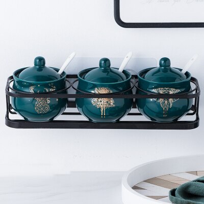 Green Color Forest Ocean Style Sugar Bowl Home Kitchen Set Ceramica Salt Condiment Pot Jars: Design 5