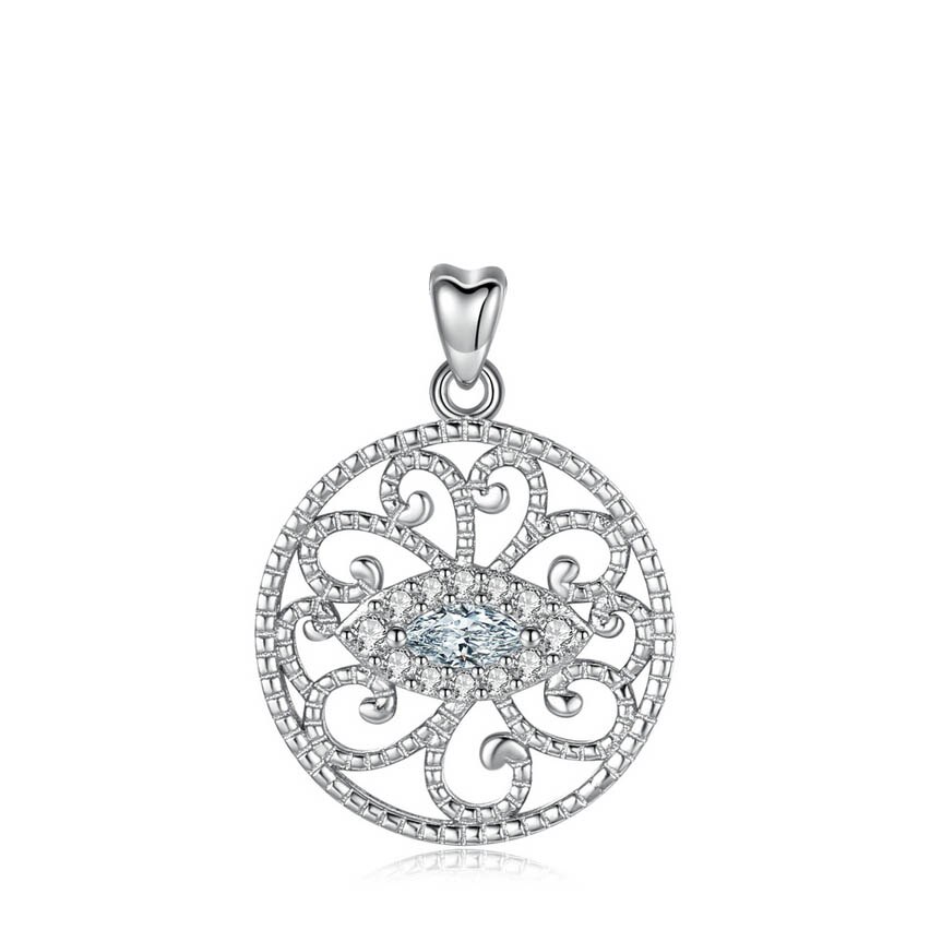 EUDORA 925 Sterling Silver Clear CZ Eye of Devil & Lycorisradiata Flower Pendant Necklace Luckly Eye Charm Fine Jewelry D351: Silver