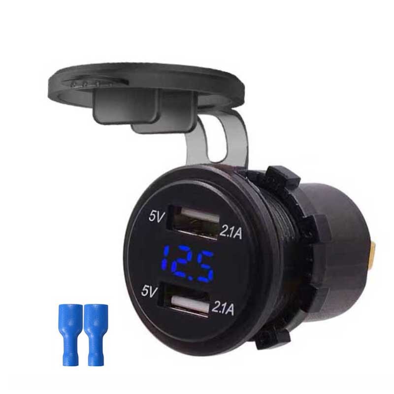 4.2a dubbele usb-telefoonopladers met led-display, waterdichte stopcontactadapter voor auto, boot, motor, atv, camper,  d4: Blauw