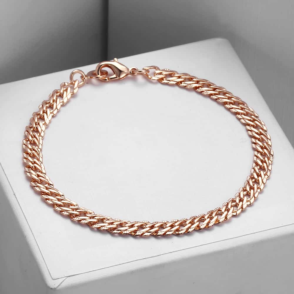 21 Stijlen 585 Rose Gouden Armband Voor Vrouwen Mannen Meisje Slak Curb/Weaving Link Vossenstaart Gehamerd Bismark Bead Chains 20Cm CBB1A