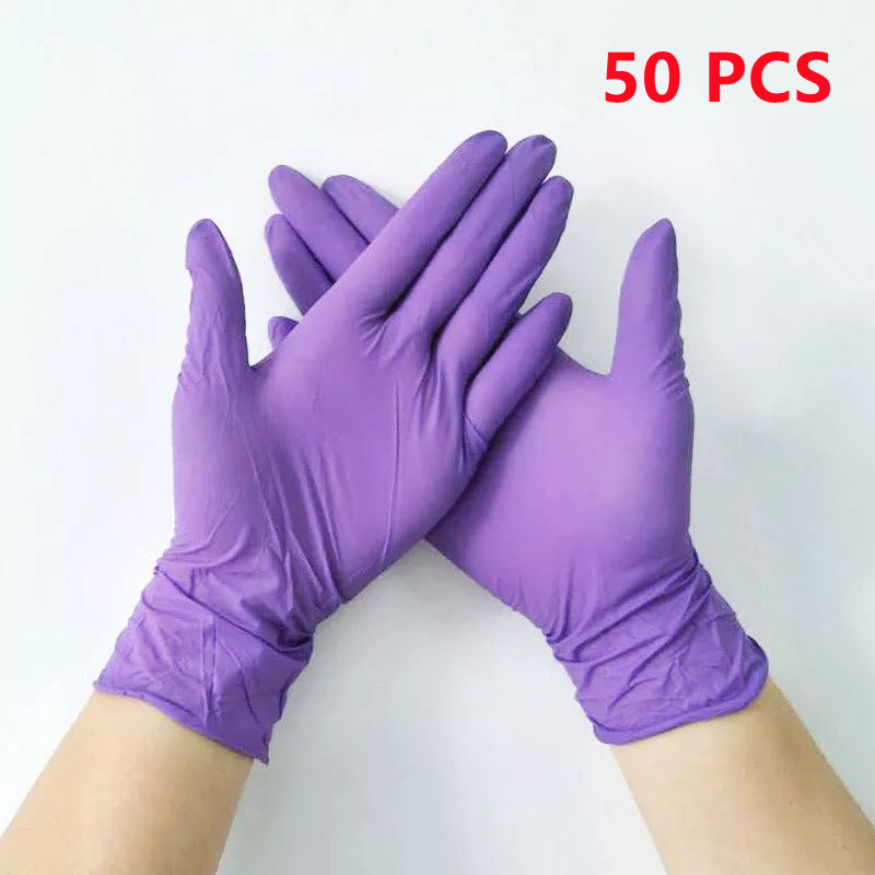 50/100 pezzi guanti monouso in nitrile guanti viola impermeabili senza polvere guanti da lavoro antiscivolo per cucina/lavaggio/pulizia: M / giallo