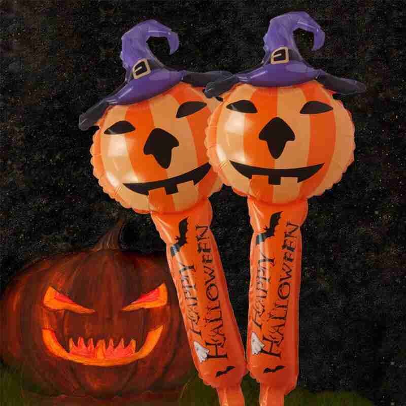 Película de aluminio Halloween cabeza de calabaza bruja palo hinchable partido hecho a mano foto Prop DIY Decoración