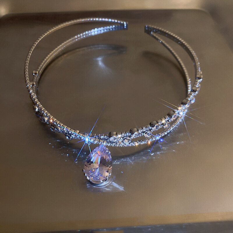 Collier ras du cou en cristal de luxe pour femme, pendentif goutte d'eau, bijoux de mariage, de fête, tendance 2024