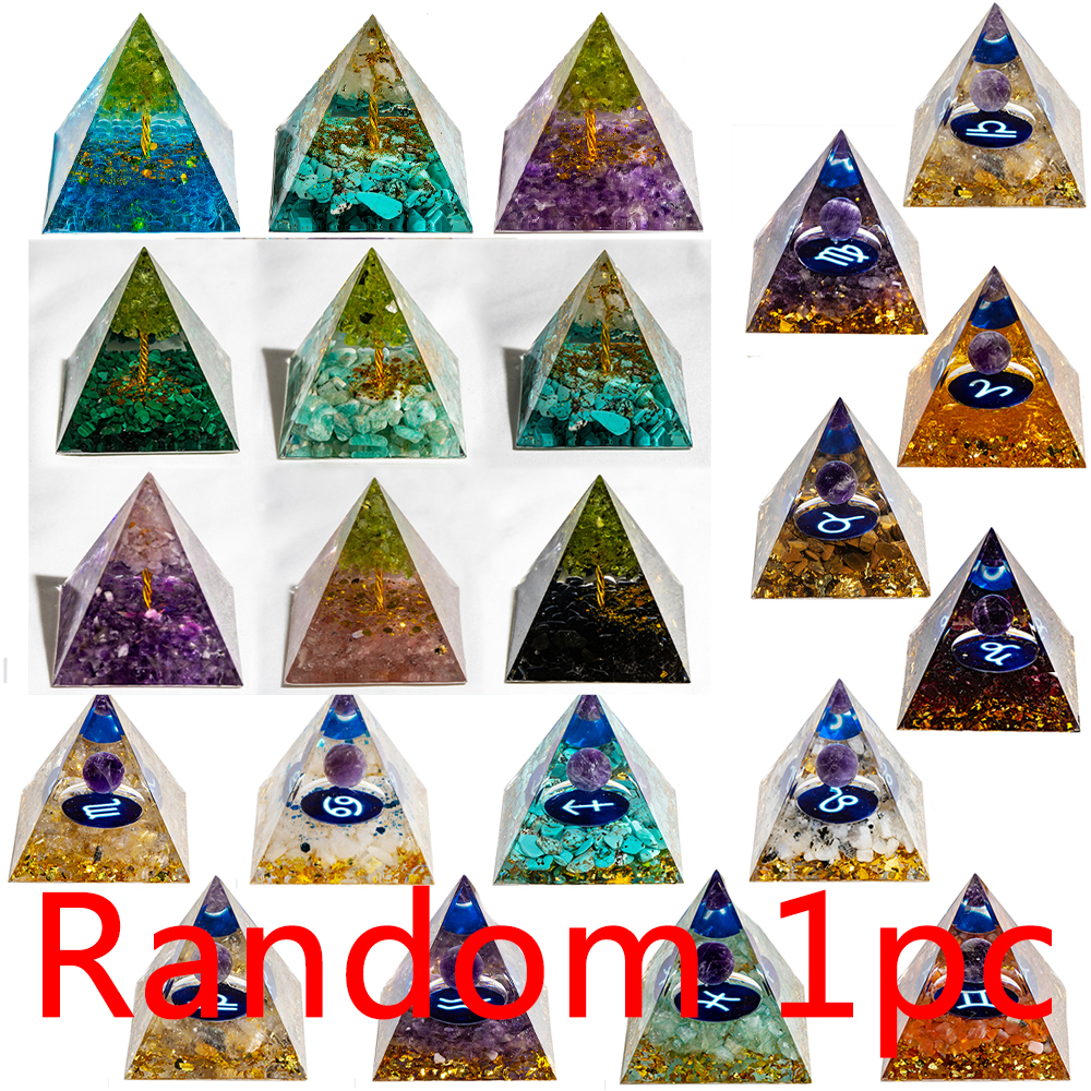 Generador de energía de cristal Natural pirámide peridoto amatista Reiki curación Chakra pirámide de resina decoración egipcia decoración de la habitación 1 ud.